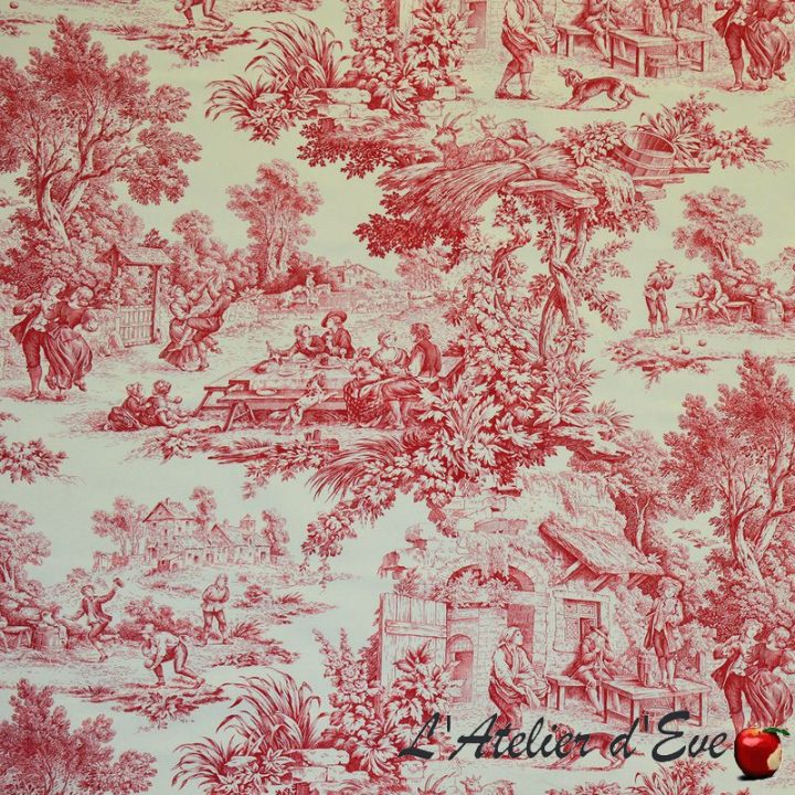 Toile De Jouy Ronde Villageoise Coton Casal Tissu Ameublement concernant Rideaux Toile De Jouy Rouge