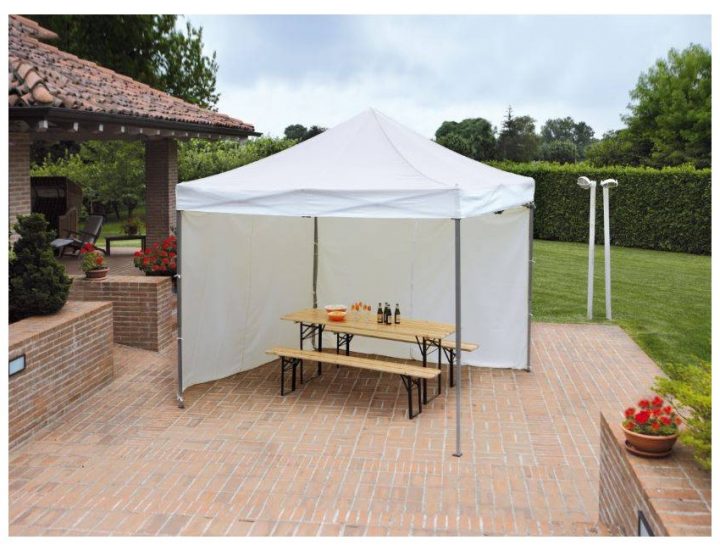 Tonnelle 3X3 M Avec Structure En Aluminium Et Tissu Blanc serapportantà Tonnelle 3X3 Avec Rideaux