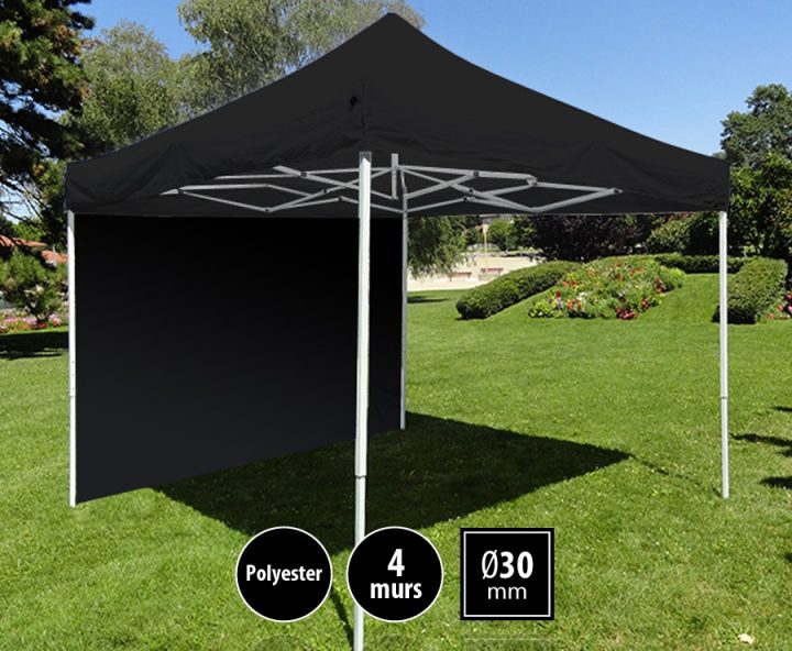 Tonnelle Pliante Loisirs 3M X 3M Noir + Pack 4 Murs à Tonnelle Pliante 3X3 Avec Rideaux