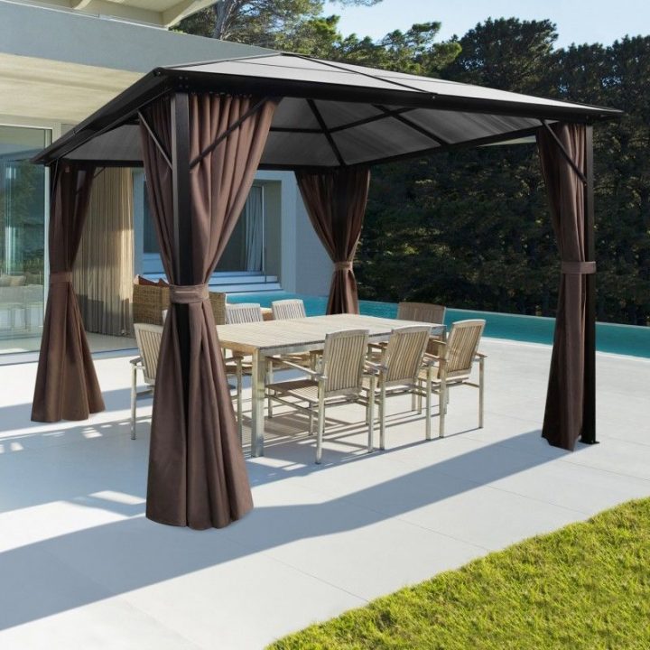 Tonnelle Toit Polycarbonate 3X3 M Rideaux Taupe – 13206 tout Tonnelle Pliante 3X3 Avec Rideaux