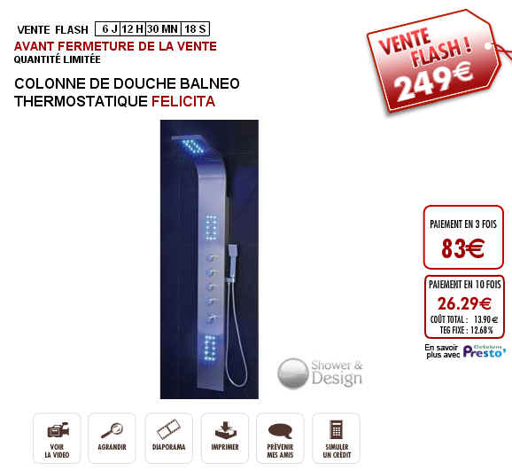 Vente Flash Colonne De Douche Balnéo Thermostatique tout Colonne De Douche Lumineuse A Led