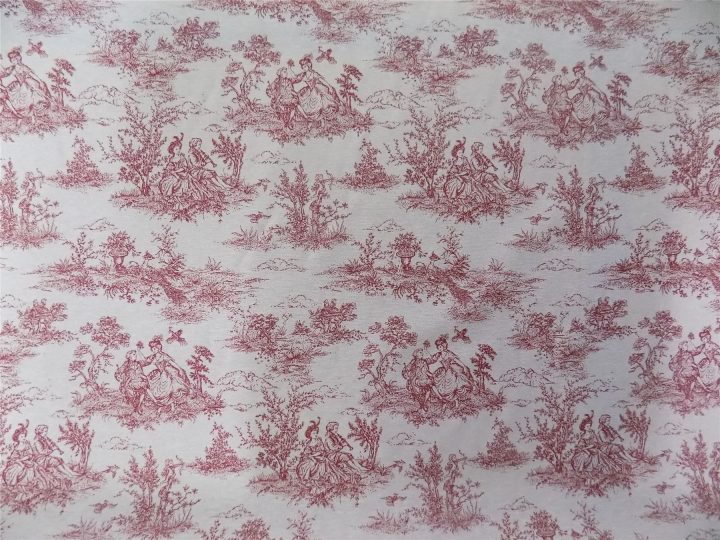 Vintage French Lovers Scenes Toile De Jouy Red Cotton à Rideaux Toile De Jouy Rouge