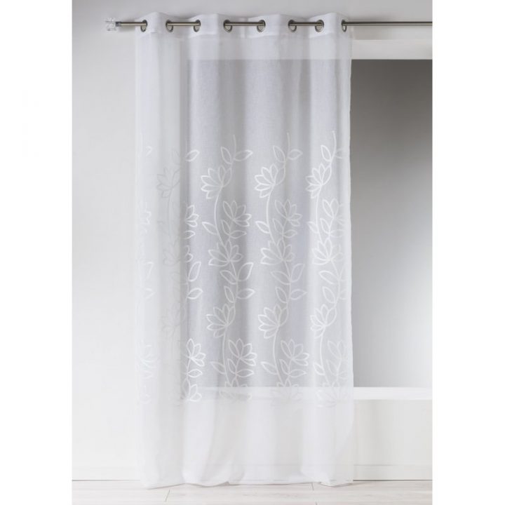 Voilage Blanc Charme Avec Broderie Fleur 140 X 240 dedans Rideau Organdi Blanc