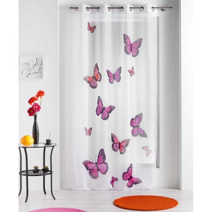 Voilage Papillons "Bella" Rose 140X240 Cm concernant Rideau Rose Et Blanc