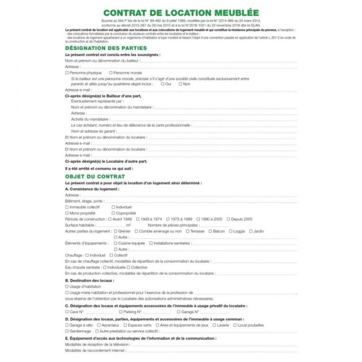 50 "Feuilles ""Contrat De Location Pour Locaux Meublés intérieur Contrat De Location Locaux Meublés