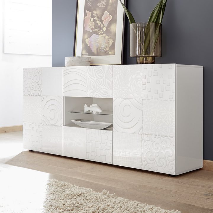 Bahut Lumineux, Buffet 180 Cm Blanc Laqué, Enfilade Pas Chere à Buffet Laqué