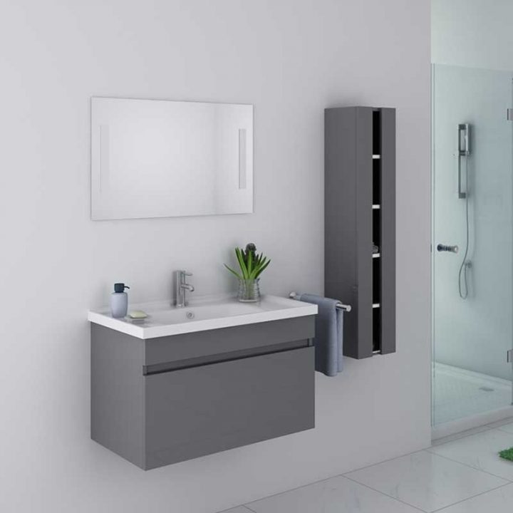 Beau Meuble De Salle De Bain Gris Taupe Suspendu, Meuble concernant Meuble Salle De Bain Solde