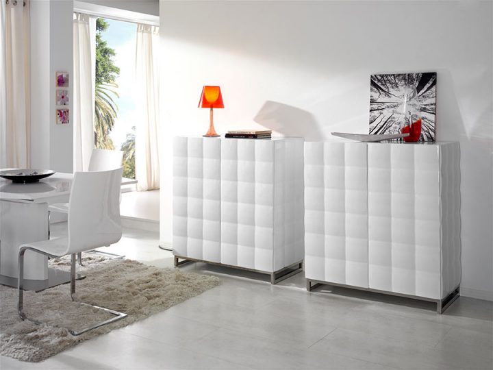 Buffet Haut Blanc Laqu 2 Portes Design Avery dedans Buffet Laqué