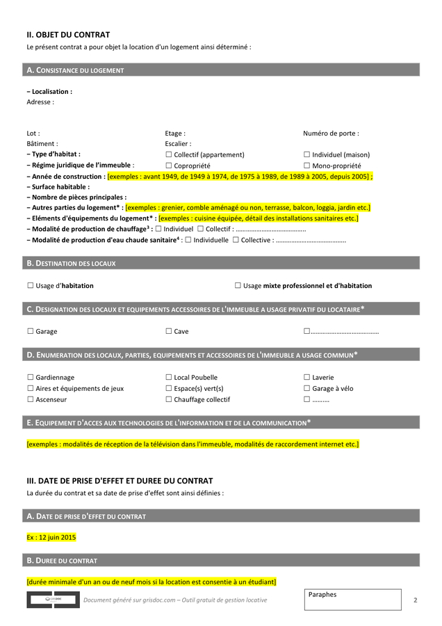 Contrat De Location – Logement Meublé – Doc, Pdf – Page 2 serapportantà Contrat De Location Locaux Meublés