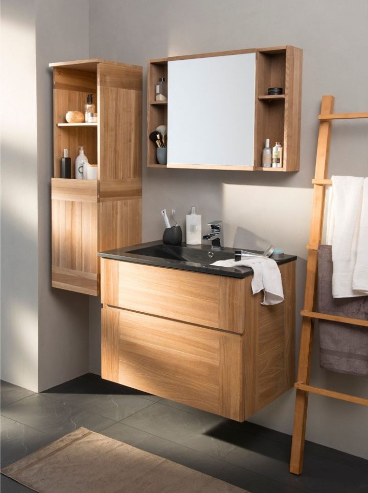 Ensemble De Salle De Bains Essential 80 Cm Noir – Meuble encequiconcerne Porte Manteau Salle De Bain Castorama