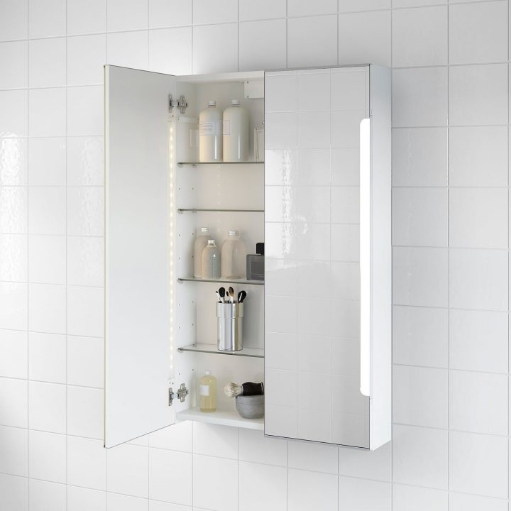 Ikea – Storjorm Mirror Cabinet W/2 Doors & Light White In pour Storjorm Miroir Ikea
