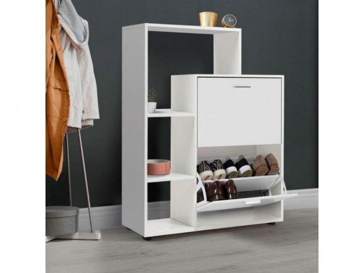 Meuble À Chaussures 2 Portes Avec Étagère Blanc – Vente De avec Étagère De Séparation Conforama