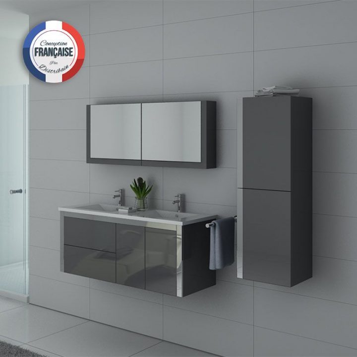 Meuble De Salle De Bain 2 Vasques Gris Taupe Dis025-1200Gt destiné Meuble Salle De Bain Martinique