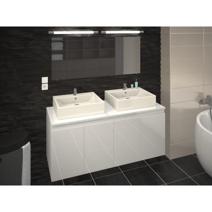 Meuble De Salle De Bain Double Vasque 120 Cm Blanc Laqué avec Meuble Salle De Bain Martinique