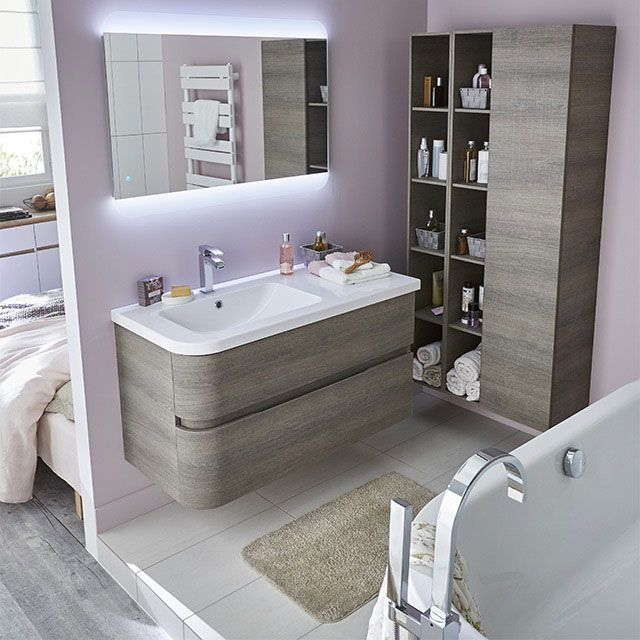 Meuble De Salle De Bains Décor Bois Grisé 108 Cm Voluto avec Porte Manteau Salle De Bain Castorama