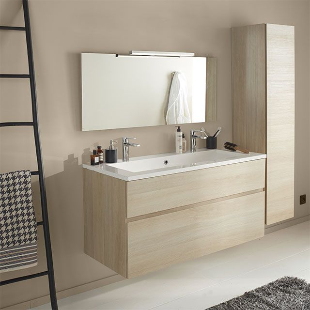 Meuble De Salle De Bains Décor Chêne Naturel 120 Cm Calao pour Porte Manteau Salle De Bain Castorama