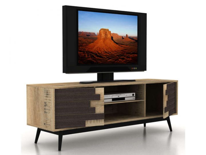 Meuble Tv 140 Cm Ethnica Coloris Gris/Noir, Pieds En Métal serapportantà Meuble Tv Hauteur 80 Cm Conforama