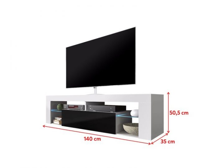 Meuble Tv – Bianko – 140 Cm – Blanc Mat / Noir Brillant destiné Meuble Tv Bianko