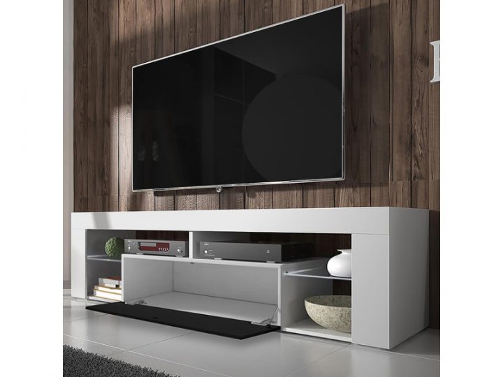 Meuble Tv – Bianko – 140 Cm – Blanc Mat / Noir Brillant encequiconcerne Meuble Tv Bianko