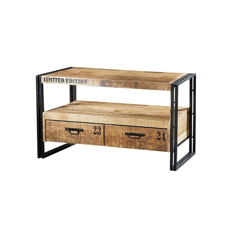 Meuble Tv Industriel Bas En Bois Et Métal Iron destiné Meuble Tv 110 Cm Industriel