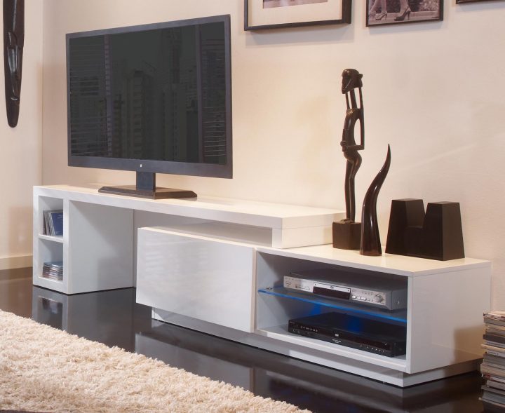 Meuble Tv Modulable À Led Blanc Laqué Urban | Lestendances.fr à Meuble Tele Blanc Brillant