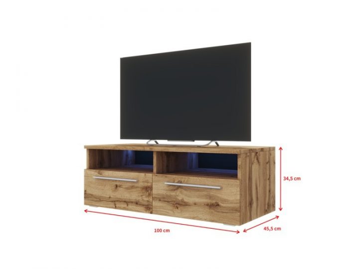 Meuble Tv – Phiris – 100 Cm – Chêne Wotan – Avec Led intérieur Meuble Tv Avec Vitrine Conforama