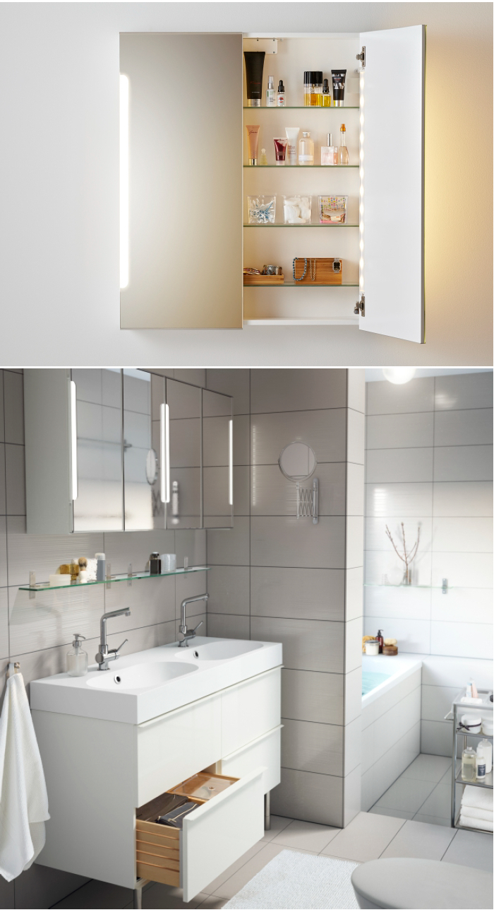 Mirror Cabinet W/2 Doors & Light, White, 39 3/8X5 1/2X37 3 dedans Storjorm Miroir Ikea