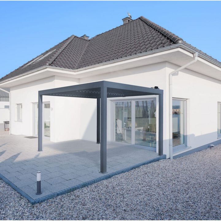 Pergola Autoportante Orient, Aluminium Gris Anthracite, 12 intérieur Palissade Bois Bricoman