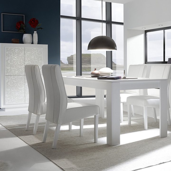 Table Salle A Manger Blanc Laqué Mat Design | Sofamobili serapportantà Table À Manger Plexiglas