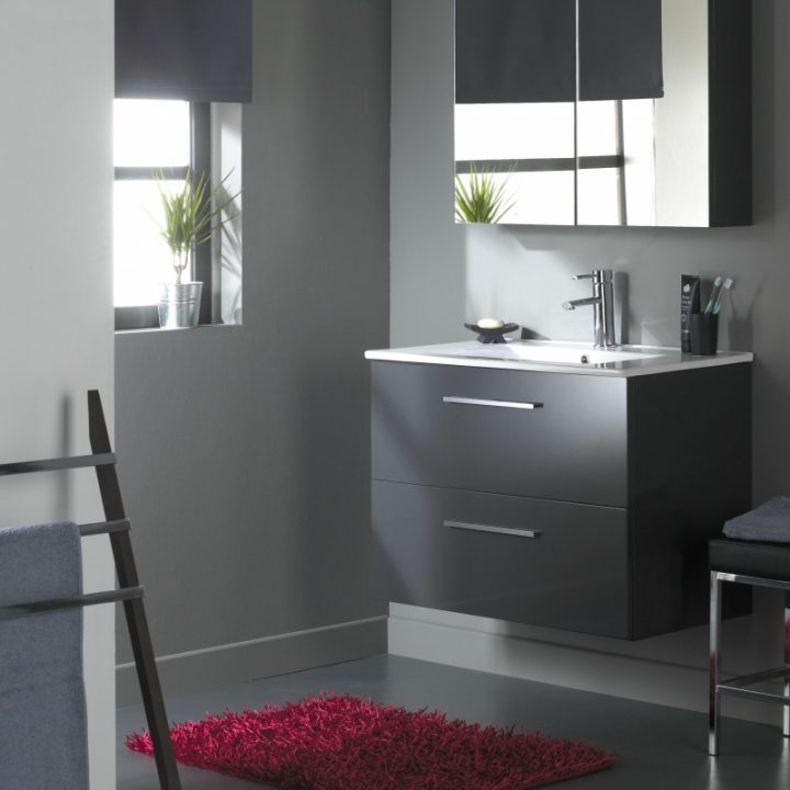 Vente Meuble De Salle De Bain 80 Cm – Meubles 2 Tiroirs Gris encequiconcerne Meuble Salle De Bain Solde