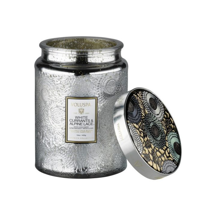 Voluspa – Grande Jarre – White Currants & Alpine Lace à Grande Jarre Extérieur