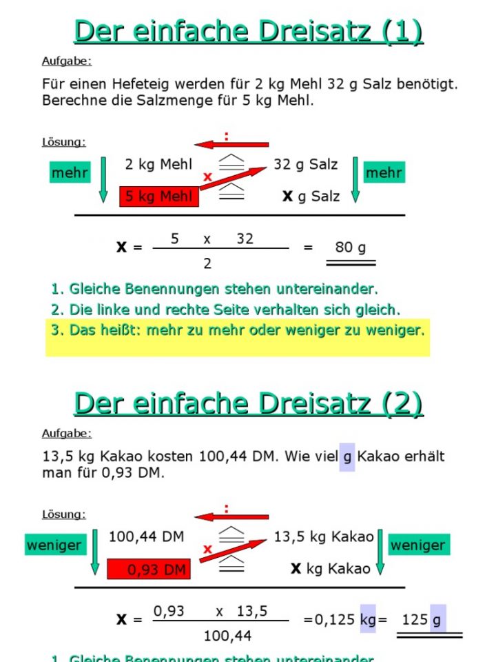 aufgaben zum dreisatz