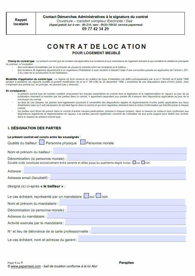 contrat de bail meuble gratuit