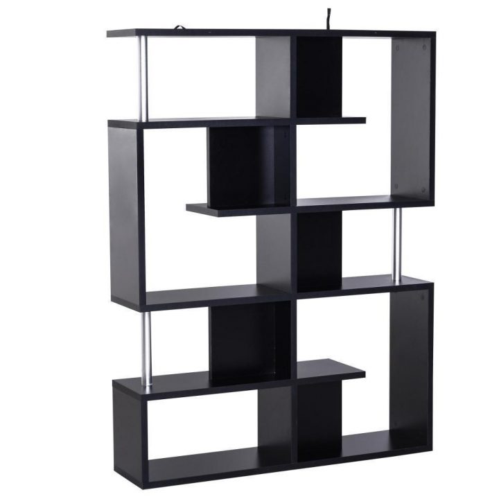 Bibliothèque Étagère Séparation Design Contemporain Zig Zag Dim. 120L X 29L  X 160H Cm Panneaux Particules Noir Métal pour Étagère Plastique Gifi