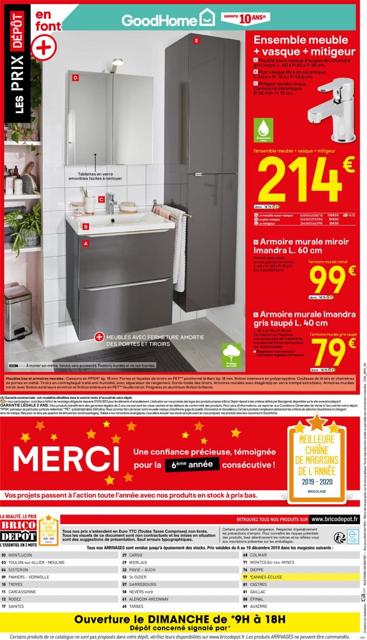 Brico Dépôt Catalogue Actuel 06.12 – 31.12.2019 [12 à Meuble Sous Evier 90 Cm Brico Depot