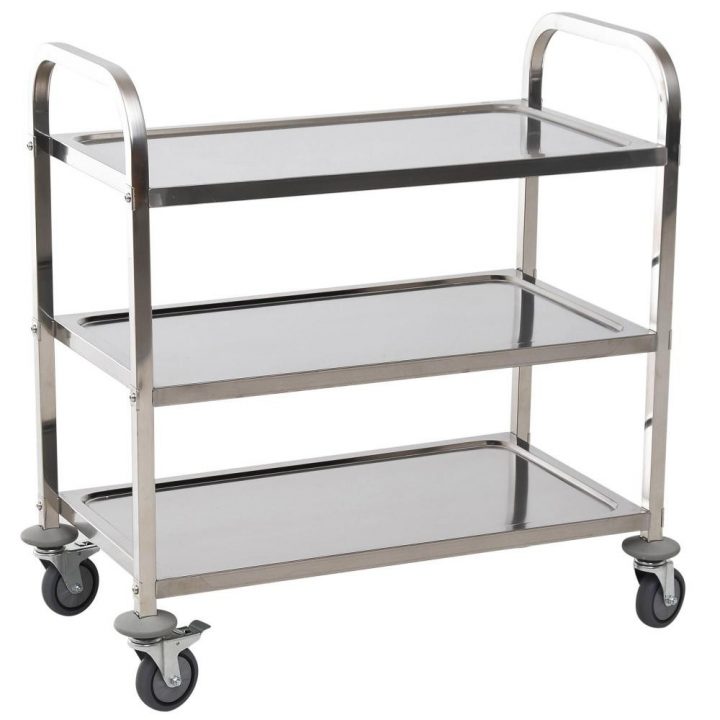 Chariot De Service Desserte De Cuisine À Roulettes 3 Étagères 85L X 45L X  90H Cm Acier Inox. Chromé tout Étagère Douche Télescopique Gifi