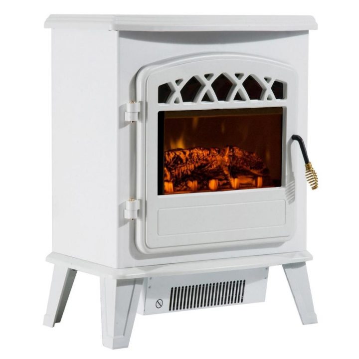 Cheminée Électrique Radiateur Imitation Flamme Avec Luminosité Et Réglable  900 W / 1800 W Porte Métal Verre Trempé Blanc avec Manteau De Cheminée Décorative Gifi