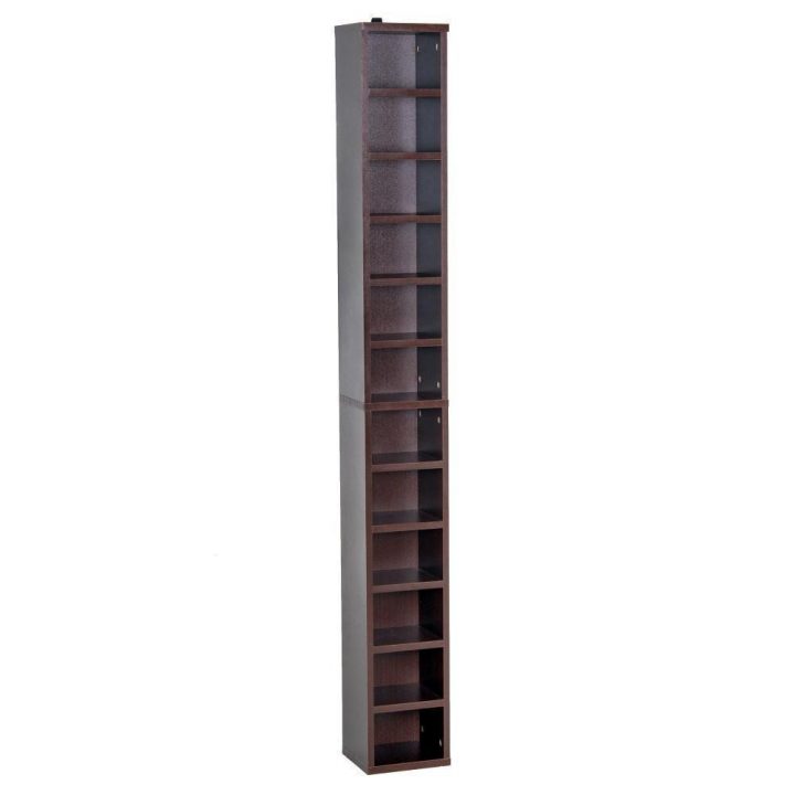 Étagère Colonne Armoire De Rangement Cd-Dvd 12 Compartiments 21L X 20L X  175H Cm Capacité Max. 204 Cd Coloris Noyer Foncé pour Tour Rangement Cd