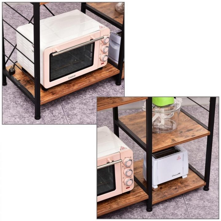 Étagère De Cuisine Étagère De Micro-Ondes Style Industriel Multi-Rangements  Dim. 90L X 38L X 88H Cm Pieds Ajustable Métal Mdf Noir Bois tout Étagère Micro Onde Gifi