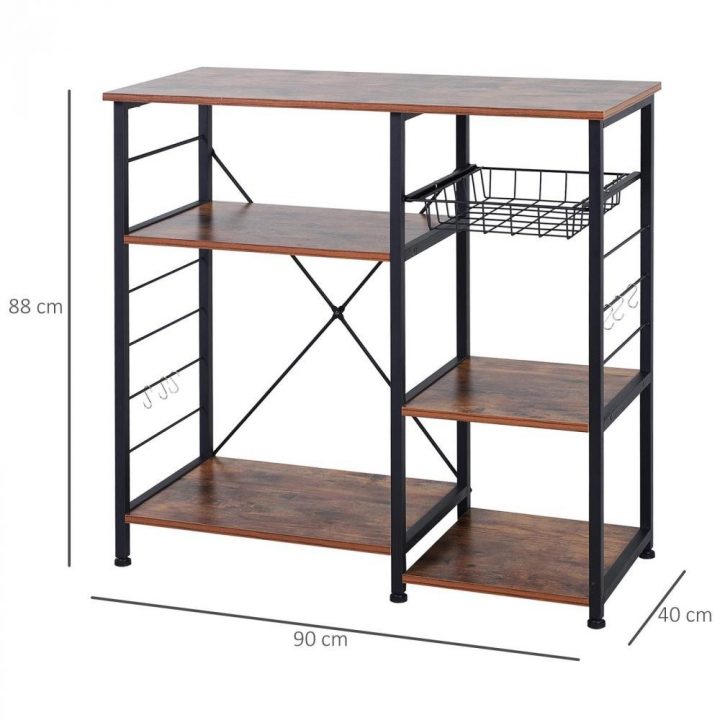 Étagère De Cuisine Étagère De Micro-Ondes Style Industriel Multi-Rangements  Dim. 90L X 38L X 88H Cm Pieds Ajustable Métal Mdf Noir Bois tout Étagère Micro Onde Gifi