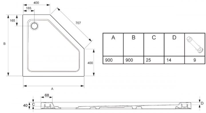 Jacob Delafon – Receveur Flight Pentagonal, Extra-Plat 90 X pour Douche Pentagonale 100X100