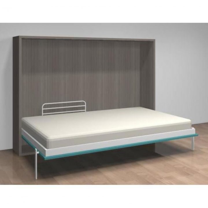 Lit Relevable Horizontal Teo 140X190 Gris Et Bleu dedans Lit Escamotable 140X190 Pas Cher