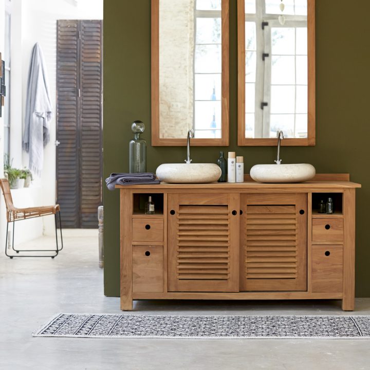 Meuble Salle De Bain En Teck 145 Coline avec Meuble Double Vasque 140 Cm Castorama