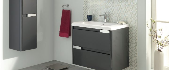 Meuble "Salsa" Gris 80 Cm Le Meuble + Plan Vasque à Wc Suspendu Avec Lave Main Integre Brico Dépôt