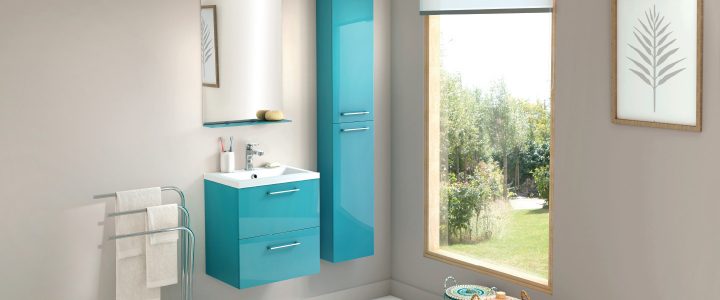 Meuble "Slim" Turquoise L.50 Cm + Le Plan Vasque destiné Wc Avec Lave Main Intégré Brico Dépôt