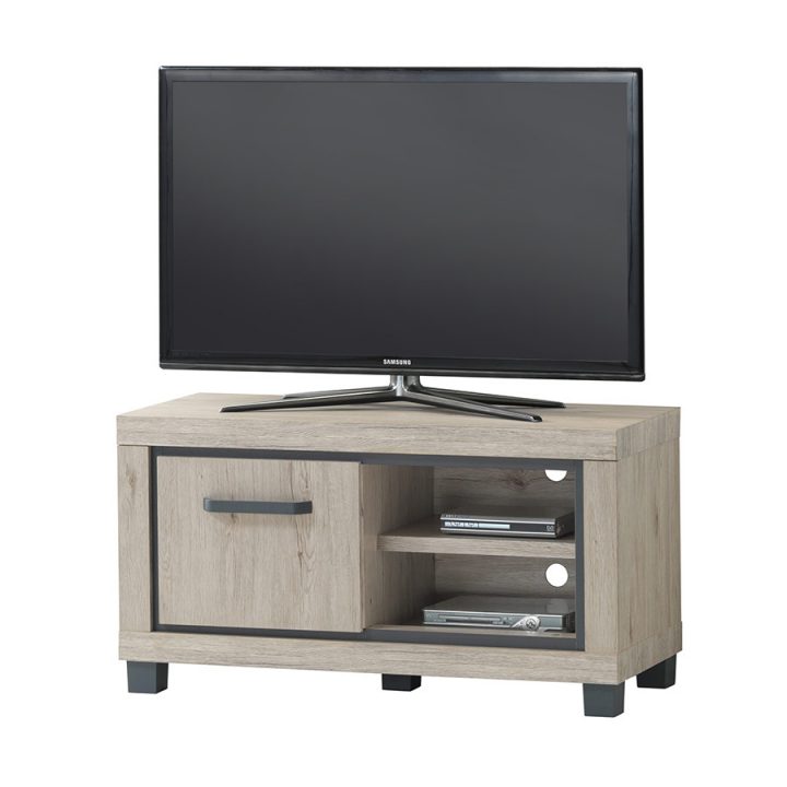 Meuble Tv 110 Cm Pas Cher Couleur Chêne Naturel Et Gris Eleonore destiné Meuble Tv Industriel, 110 Cm