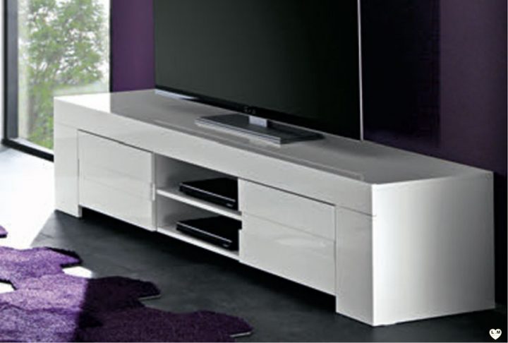 meuble tv blanc laqué sur pied