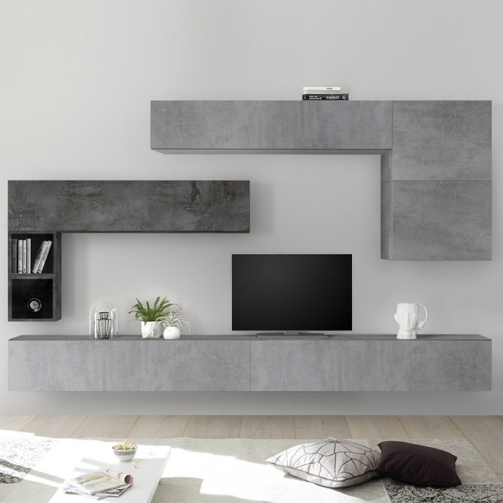 Meuble Tv Avec Rangement Gris Design Piana concernant Meuble Tv Piana