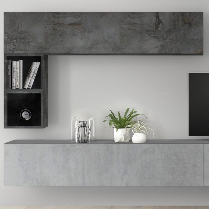 Meuble Tv Avec Rangement Gris Design Piana serapportantà Meuble Tv Piana