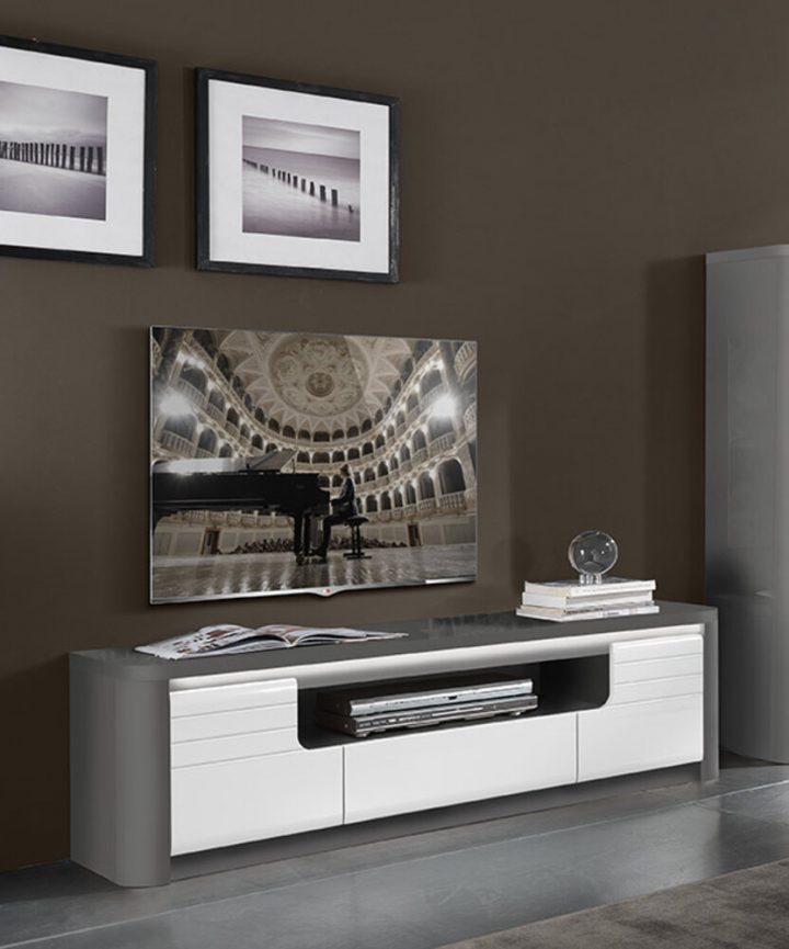 Meuble Tv Bellini Laqué Blanc/Gris Brillant intérieur Meuble Tv Bellini